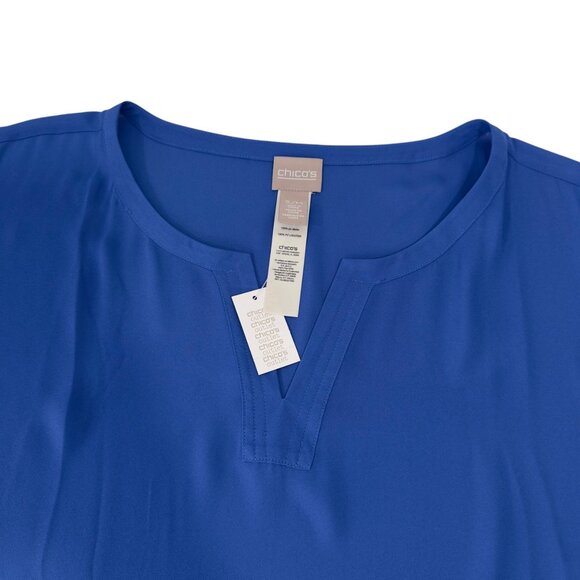 Chicos Blue Flowy V-Neck Tunic Top With Side Split Hem Design Size S/M - Picture 8 of 11